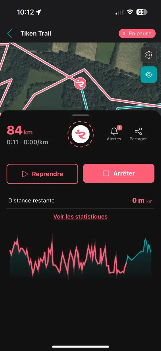 Suivi en direct — allure, distance restante et profil de dénivelé